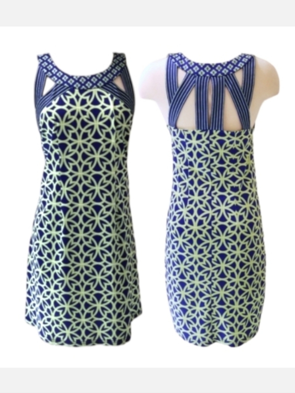 Gretchen Scott Isosceles Dress Blue/Green Life Saver Print Sz Small Stretch